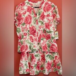 JM Collection 2-piece Pink and Green Cotton Top